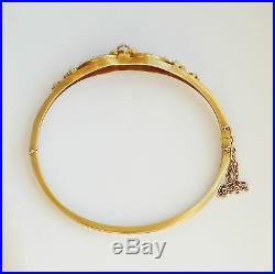 Stunning Antique Victorian 15ct Gold Pearl set Floral Motif Bangle c1895 in Case