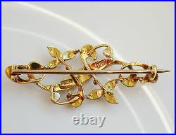 Stunning Antique Victorian 15ct Gold Seed Pearl set Foliate Spray Brooch c1895