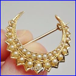 Stunning Antique Victorian 18ct Gold Pearl set Crescent Brooch c1895