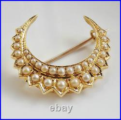 Stunning Antique Victorian 18ct Gold Pearl set Crescent Brooch c1895