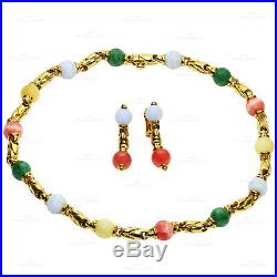 Stunning BULGARI Gemstone 18k Yellow Gold Bead Link Necklace & Earrings Set