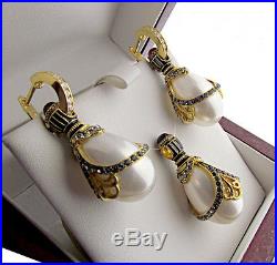Stunning Egg Pendant & Earrings Set Sterling Silver 925 & 24k Gold White Pearl