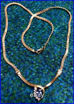 Stunning Gift! Tanzanite & 6 Diamond Pendant Necklace set in 14K Yellow Gold