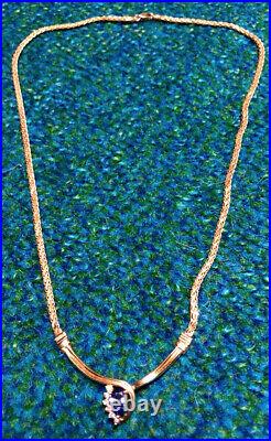 Stunning Gift! Tanzanite & 6 Diamond Pendant Necklace set in 14K Yellow Gold