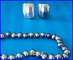 Stunning JACMEL MAURITIUS 14K Gold BLUE PEARL NECKLACE & Earring Set