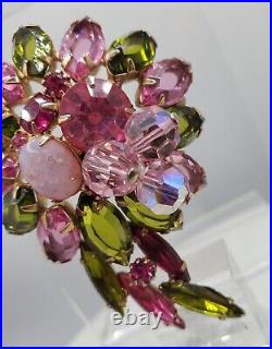 Stunning Juliana D&E Pink & Green With Bead Accent Brooch & Earrings set