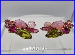 Stunning Juliana D&E Pink & Green With Bead Accent Brooch & Earrings set