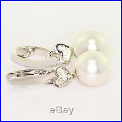 Stunning Ladies Vintage 14K White Gold Pearl Diamond Huggie Dangling Earring Set