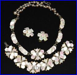 Stunning MARHILL MOTHER of PEARL Disc Goldtone Necklace Bracelet Earring SET