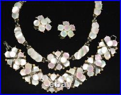Stunning MARHILL MOTHER of PEARL Disc Goldtone Necklace Bracelet Earring SET