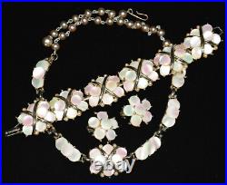 Stunning MARHILL MOTHER of PEARL Disc Goldtone Necklace Bracelet Earring SET