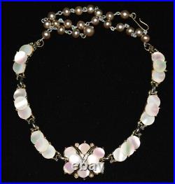 Stunning MARHILL MOTHER of PEARL Disc Goldtone Necklace Bracelet Earring SET