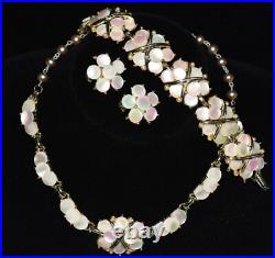 Stunning MARHILL MOTHER of PEARL Disc Goldtone Necklace Bracelet Earring SET