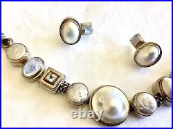 Stunning Michael Dawkins Mabe Pearl MoonStone 925 14k Gold Bracelet Earrings Set