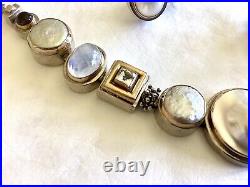 Stunning Michael Dawkins Mabe Pearl MoonStone 925 14k Gold Bracelet Earrings Set