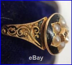 Stunning Ornate Victorian Diamond & Pearl Enamel Ring Set In 15ct Yellow Gold