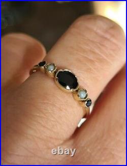 Stunning Pearl and Sapphire Bezel Set Gold Ring