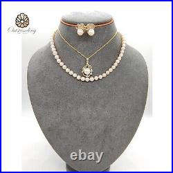 Stunning Set of Two Layered Seawater Pearl Necklace & Earrings 18K Gold Birthday