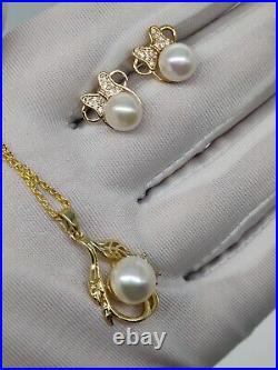 Stunning Set of Two Layered Seawater Pearl Necklace & Earrings 18K Gold Birthday