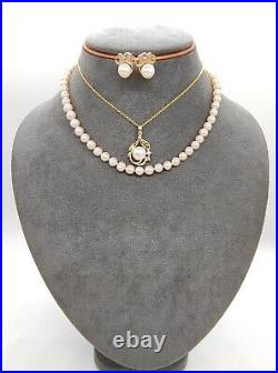 Stunning Set of Two Layered Seawater Pearl Necklace & Earrings 18K Gold Birthday