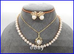 Stunning Set of Two Layered Seawater Pearl Necklace & Earrings 18K Gold Birthday