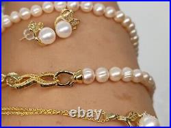 Stunning Set of Two Layered Seawater Pearl Necklace & Earrings 18K Gold Birthday