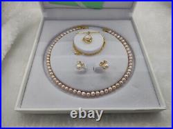 Stunning Set of Two Layered Seawater Pearl Necklace & Earrings 18K Gold Birthday