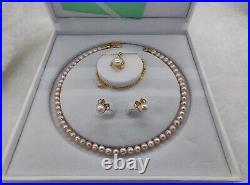 Stunning Set of Two Layered Seawater Pearl Necklace & Earrings 18K Gold Birthday