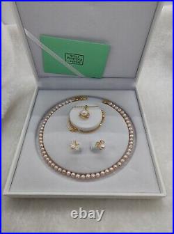 Stunning Set of Two Layered Seawater Pearl Necklace & Earrings 18K Gold Birthday