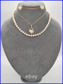 Stunning Set of Two Layered Seawater Pearl Necklace & Earrings 18K Gold Birthday