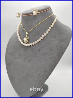 Stunning Set of Two Layered Seawater Pearl Necklace & Earrings 18K Gold Birthday