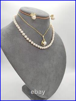 Stunning Set of Two Layered Seawater Pearl Necklace & Earrings 18K Gold Birthday