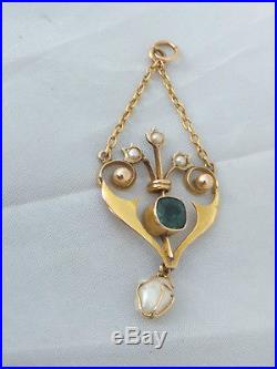 Stunning Victorian Art Nouveau baroque & seed Pearl paste set gold pendant
