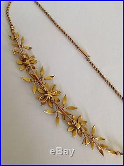 Superb Antique Victorian 15ct Gold Natural Seed Pearl Set Floral Necklace