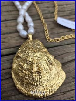 Susan Shaw Set 24k Gold Pearl Oyster Necklace And 24k Pearl Earings