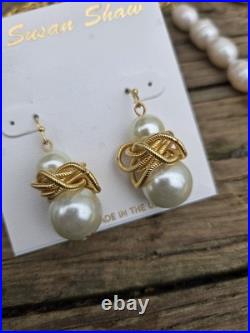 Susan Shaw Set 24k Gold Pearl Oyster Necklace And 24k Pearl Earings