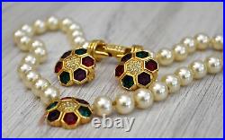 Swarovski Beaded Pearl & Jewel Tone Rhinestone Gold Necklace Earrings Set