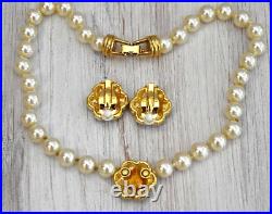 Swarovski Beaded Pearl & Jewel Tone Rhinestone Gold Necklace Earrings Set