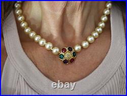 Swarovski Beaded Pearl & Jewel Tone Rhinestone Gold Necklace Earrings Set