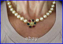 Swarovski Beaded Pearl & Jewel Tone Rhinestone Gold Necklace Earrings Set