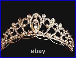 Swarovski Signed Wedding Tiara Gold Plated Set with Crystals & Pearls MIB COA