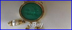 TAGLIAMONTE 18k YG Blue Glass Cameo Necklace Set with 7 Pearls, Diana in Chariot