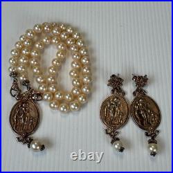 TAGLIAMONTE Italy 925 Sterling Rose Gold Plated Pearl Necklace Earrings Set