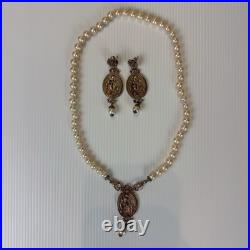 TAGLIAMONTE Italy 925 Sterling Rose Gold Plated Pearl Necklace Earrings Set