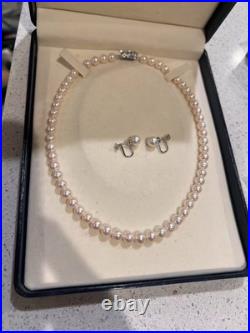TASAKI AKOYA Salt Water 7-7.5MM PEARL NECKLACE + 14K White Gold Ear Clip Set TASAKI AKOYA Salt Water 7-7.5MM PEARL NECKLACE + 14K White Gold Ear Clip Set