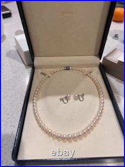 TASAKI AKOYA Salt Water 7-7.5MM PEARL NECKLACE + 14K White Gold Ear Clip Set TASAKI AKOYA Salt Water 7-7.5MM PEARL NECKLACE + 14K White Gold Ear Clip Set
