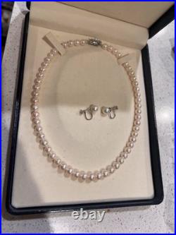 TASAKI AKOYA Salt Water 7-7.5MM PEARL NECKLACE + 14K White Gold Ear Clip Set TASAKI AKOYA Salt Water 7-7.5MM PEARL NECKLACE + 14K White Gold Ear Clip Set