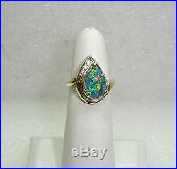 TEAR DROP OPAL DOUBLET RING With3 DIAMONDS SET IN 14K YELLOW GOLD SZ 5.25 NG51-Q