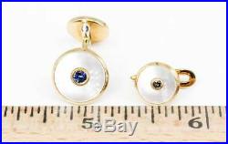 TIFFANY & CO Sapphire Mother-of-Pearl and 18K Yellow Gold Cufflinks and Stud Set
