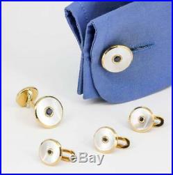 TIFFANY & CO Sapphire Mother-of-Pearl and 18K Yellow Gold Cufflinks and Stud Set